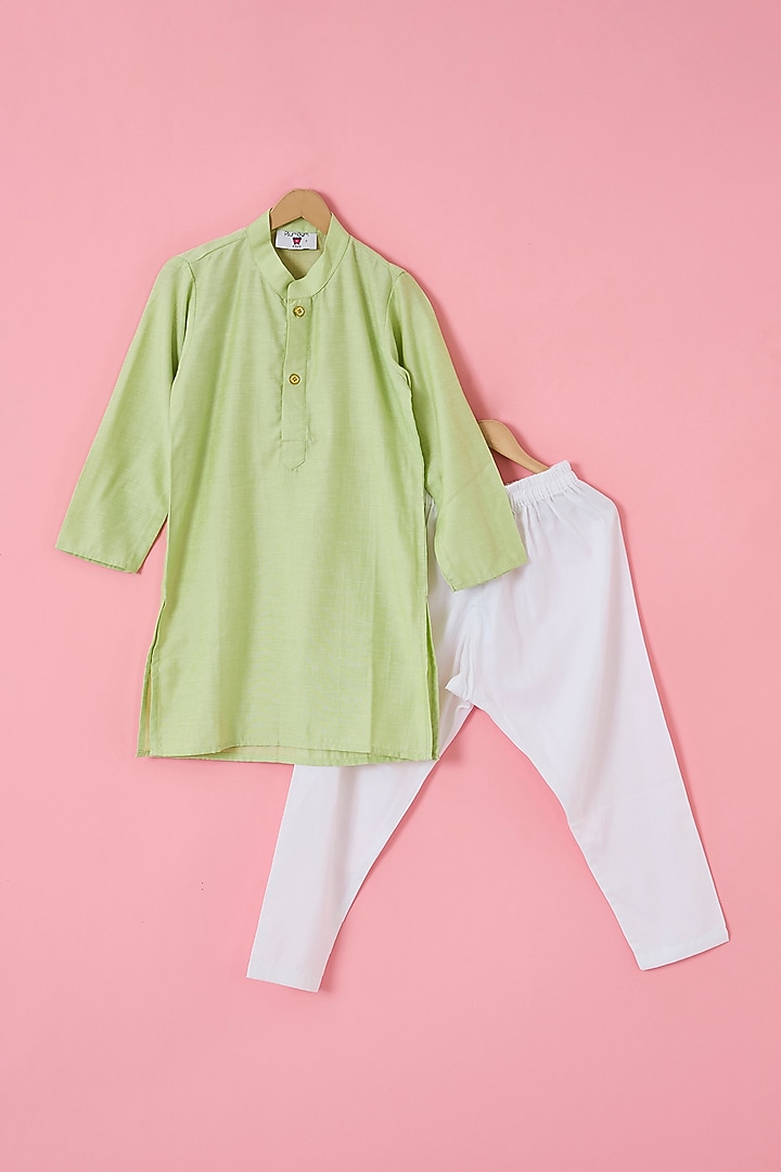 Green Brocade Nehru Jacket Set For Boys by The Plum Bum at Pernia's Pop Up Shop