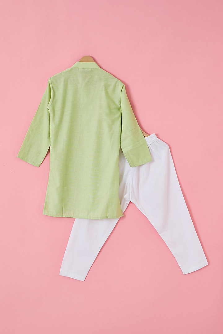 Green Brocade Nehru Jacket Set For Boys by The Plum Bum at Pernia's Pop Up Shop