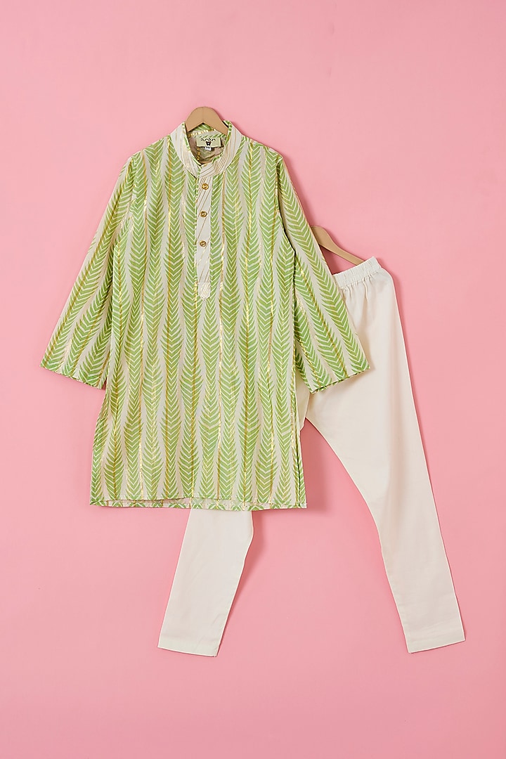 Green Cotton Lurex Kurta Set For Boys by The Plum Bum at Pernia's Pop Up Shop