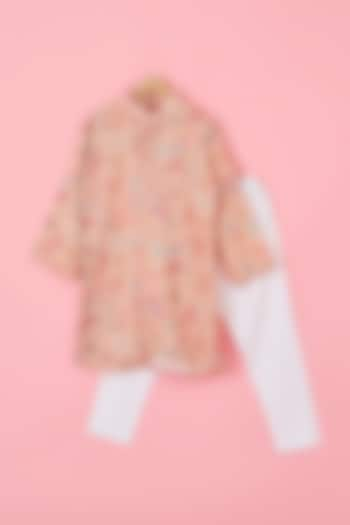 Peach Cotton Rayon Floral Kurta Set For Boys by The Plum Bum