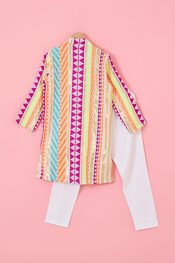 Multi-Colored Cotton Jacquard Kurta Set For Boys by The Plum Bum at Pernia's Pop Up Shop