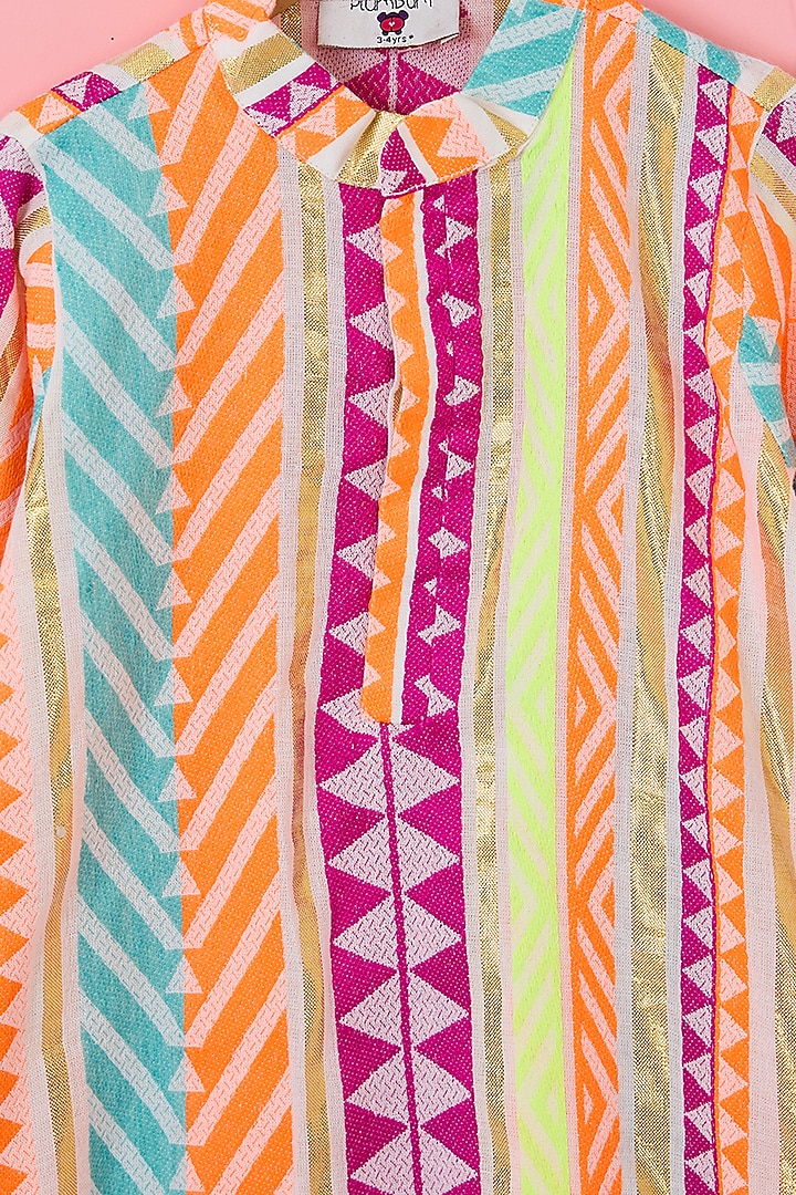 Multi-Colored Cotton Jacquard Kurta Set For Boys by The Plum Bum at Pernia's Pop Up Shop
