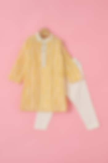 Yellow Cotton Lurex Kurta Set For Boys by The Plum Bum at Pernia's Pop Up Shop