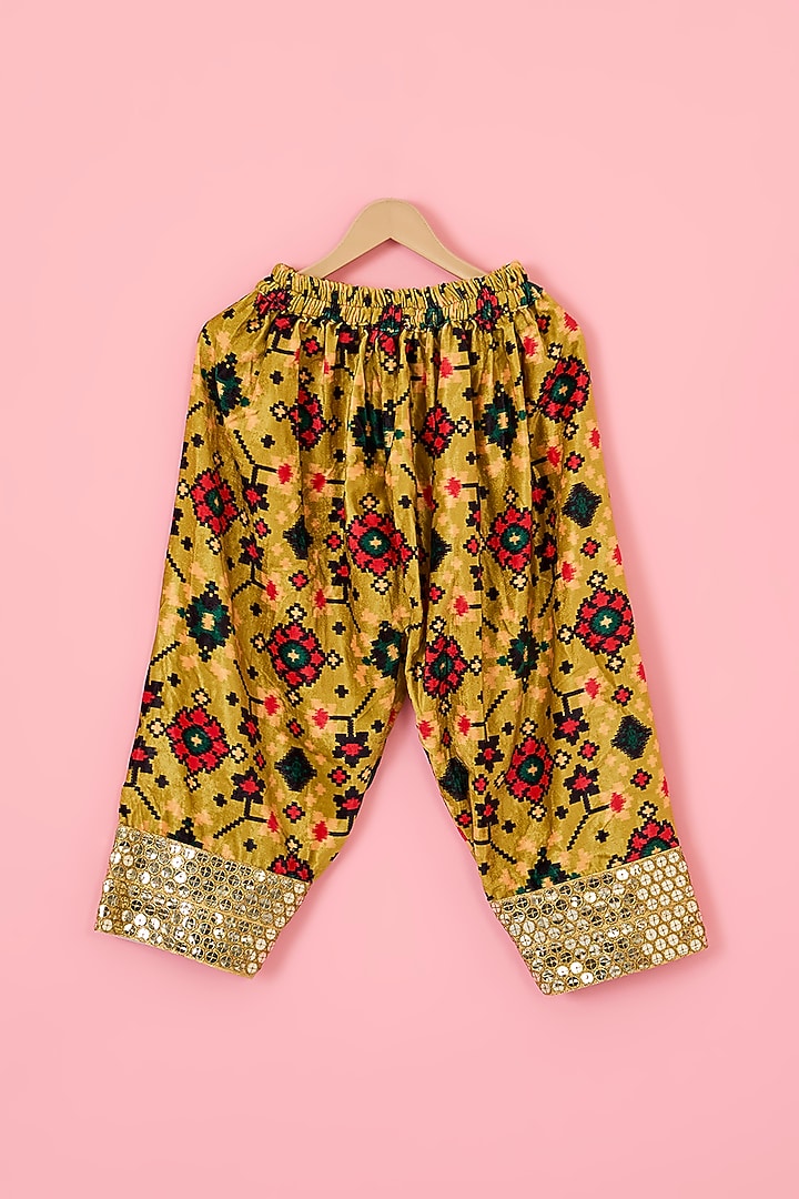 Lime Green Velvet Patola Printed A-line Kurta Set For Girls by The Plum Bum at Pernia's Pop Up Shop