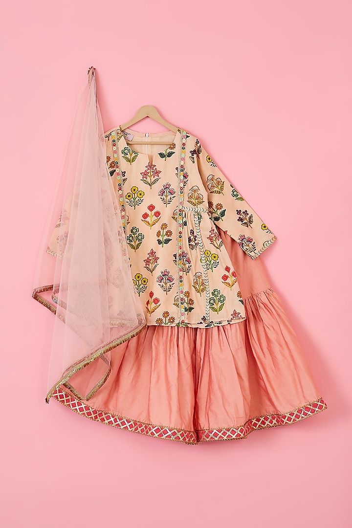 Peach Chanderi Sharara Set For Girls by The Plum Bum at Pernia's Pop Up Shop