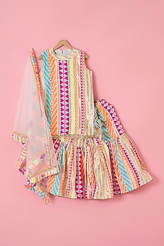 Multi-Colored Cotton Jacquard Sharara Set For Girls by The Plum Bum