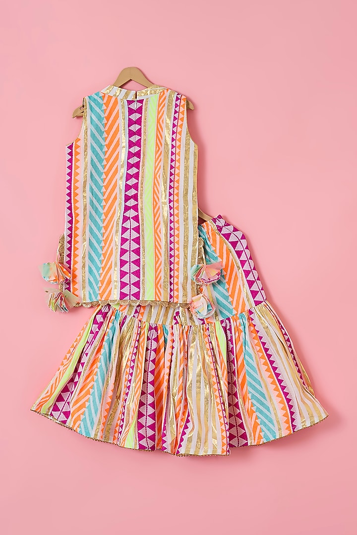 Multi-Colored Cotton Jacquard Sharara Set For Girls by The Plum Bum at Pernia's Pop Up Shop