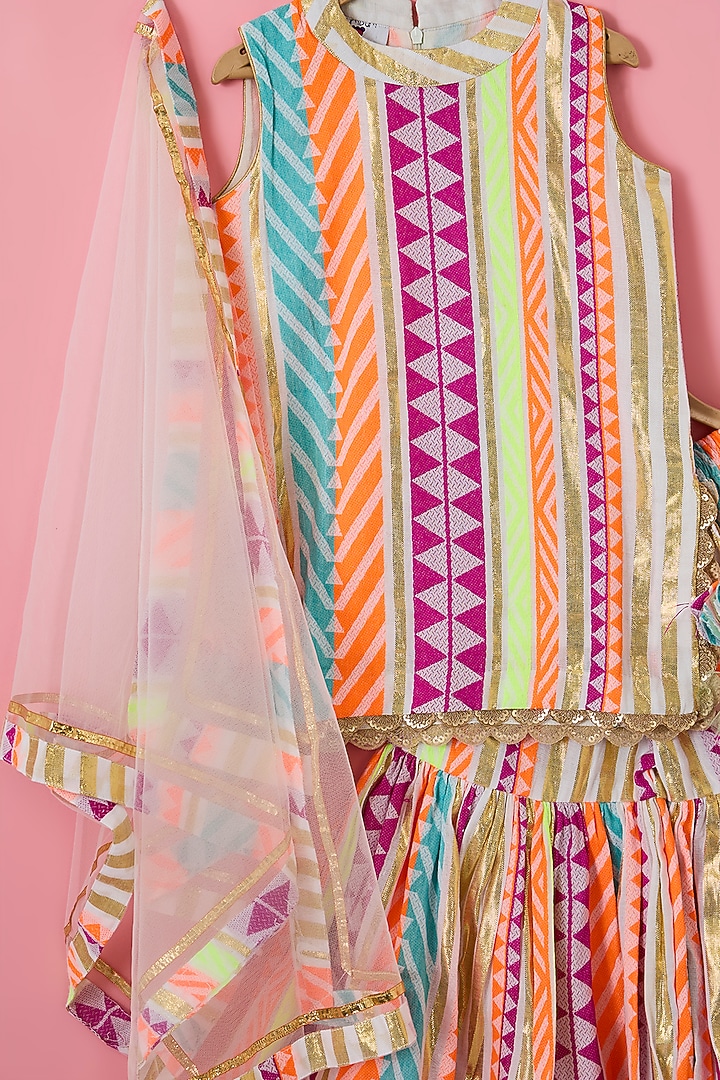 Multi-Colored Cotton Jacquard Sharara Set For Girls by The Plum Bum at Pernia's Pop Up Shop