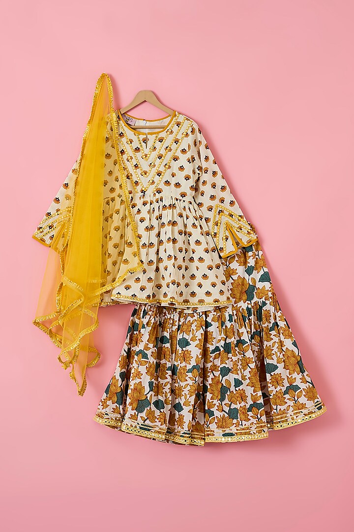 Yellow Cotton Sharara Set For Girls by The Plum Bum at Pernia's Pop Up Shop