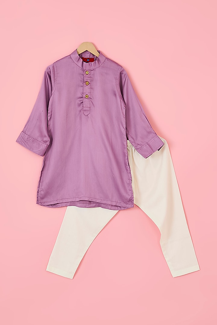 Ivory Dupion Silk & Modal Satin Embroidered Nehru Jacket Set For Boys by The Plum Bum at Pernia's Pop Up Shop
