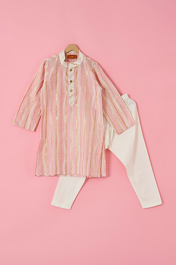 Blush Pink Cotton Lurex Kurta Set For Boys by The Plum Bum at Pernia's Pop Up Shop