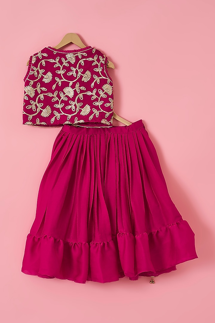 Bright Rani Chinon & Satin Chiffon Lehenga Set For Girls by The Plum Bum at Pernia's Pop Up Shop