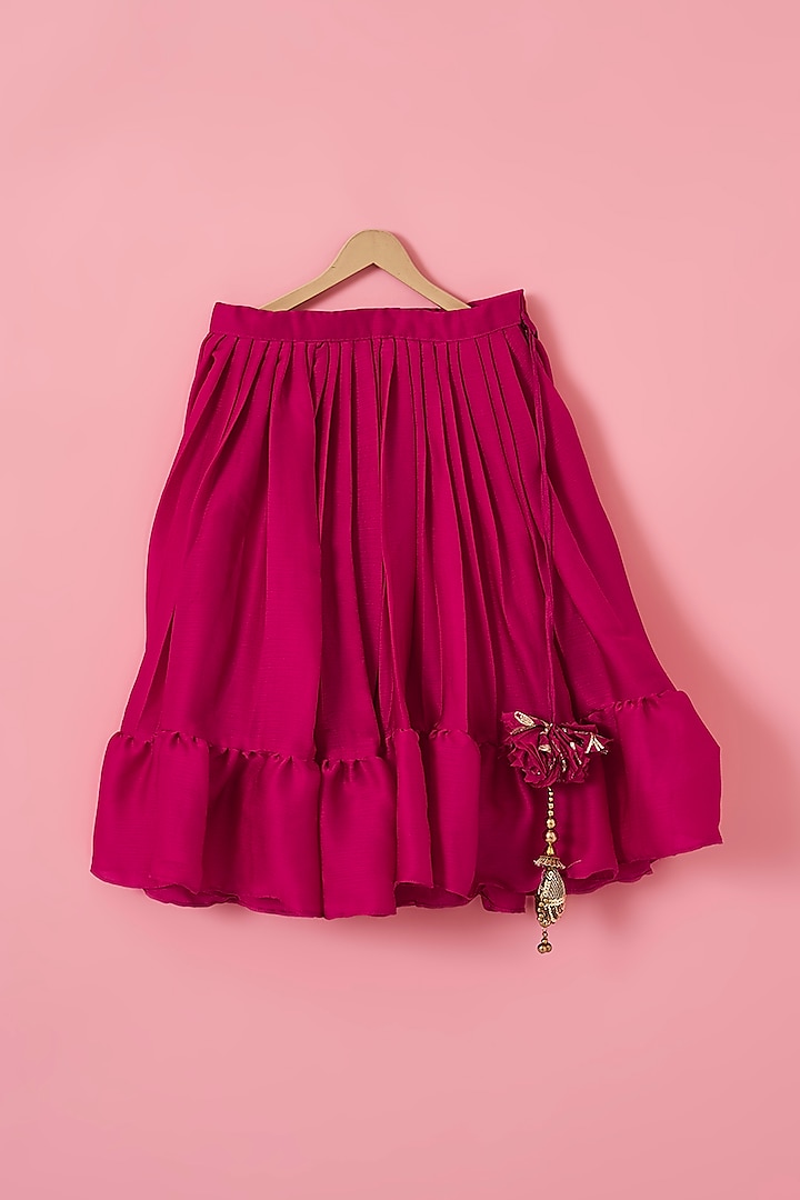 Bright Rani Chinon & Satin Chiffon Lehenga Set For Girls by The Plum Bum at Pernia's Pop Up Shop