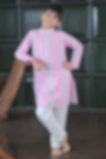 Grey & Pink Cotton Kurta Set For Boys by The Plum Bum