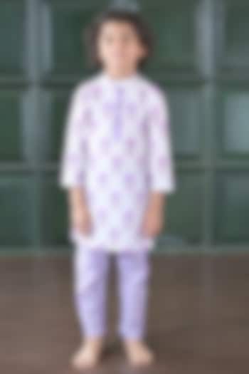 White Cotton Floral Printed Kurta Set For Boys by The Plum Bum
