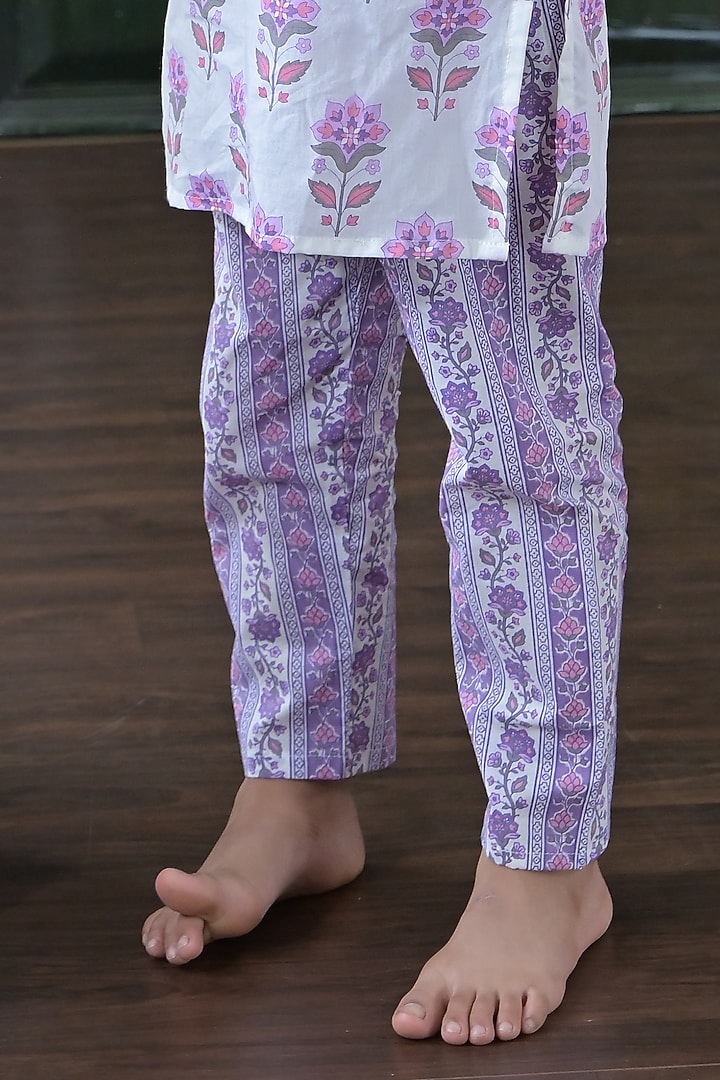 White Cotton Floral Printed Kurta Set For Boys by The Plum Bum at Pernia's Pop Up Shop