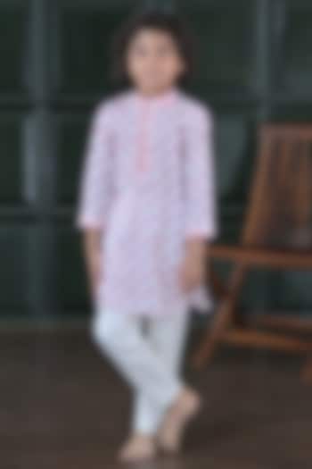 Ivory Cotton Floral Printed Kurta Set For Boys by The Plum Bum