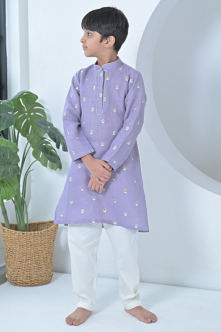 Purple Cotton Kurta Set For Boys by The Plum Bum