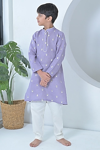 Purple Cotton Kurta Set For Boys by The Plum Bum