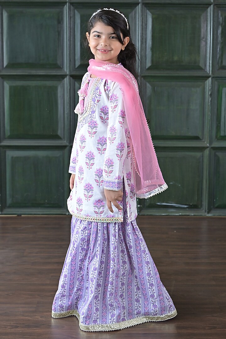 Purple Cotton Floral Printed Sharara Set For Girls by The Plum Bum at Pernia's Pop Up Shop
