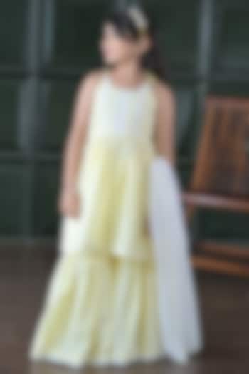 Yellow Cotton Threadwork Sharara Set For Girls by The Plum Bum at Pernia's Pop Up Shop