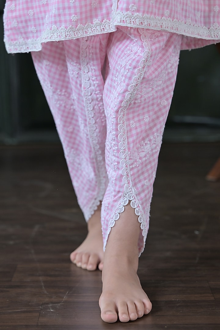Pink Cotton Threadwork Kurta Set For Girls by The Plum Bum at Pernia's Pop Up Shop