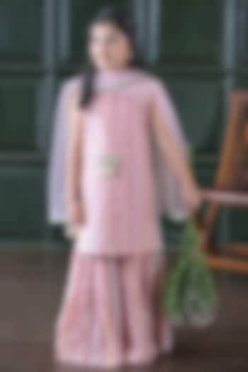 Pink Cotton Threadwork Kurta Set For Girls by The Plum Bum at Pernia's Pop Up Shop