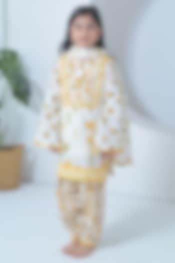 White & Yellow Cotton Embellished Kurta Set For Girls by The Plum Bum at Pernia's Pop Up Shop