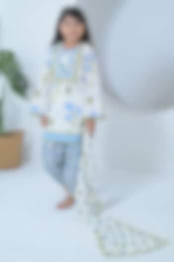 White & Blue Cotton Embellished Kurta Set For Girls by The Plum Bum at Pernia's Pop Up Shop