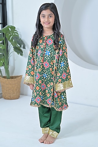 Green Modal Kurta Set For Girls by The Plum Bum