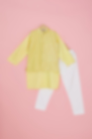 Yellow Cotton Lurex Nehru Jacket Set For Boys by The Plum Bum