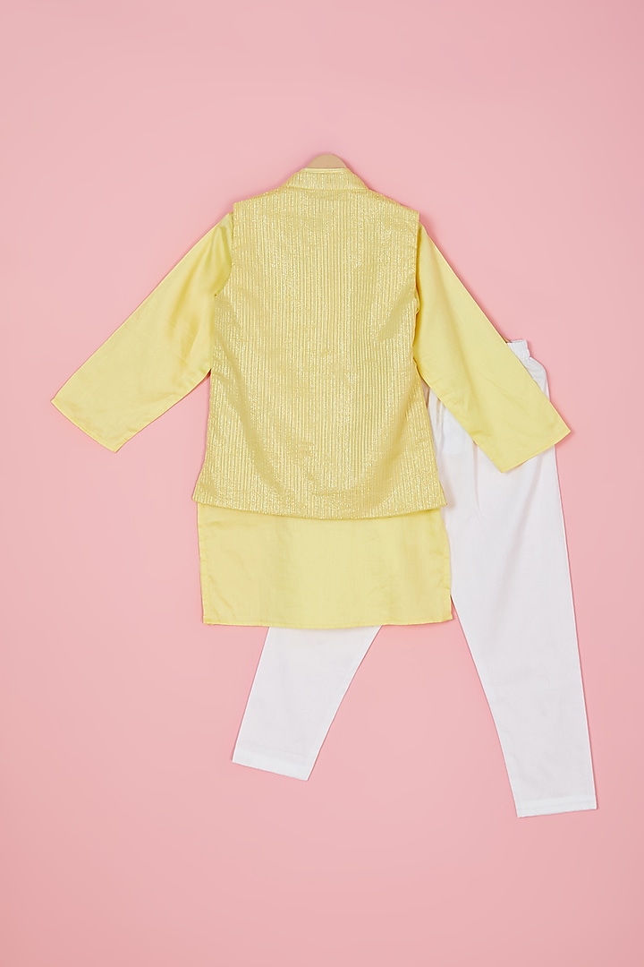 Yellow Cotton Lurex Nehru Jacket Set For Boys by The Plum Bum at Pernia's Pop Up Shop
