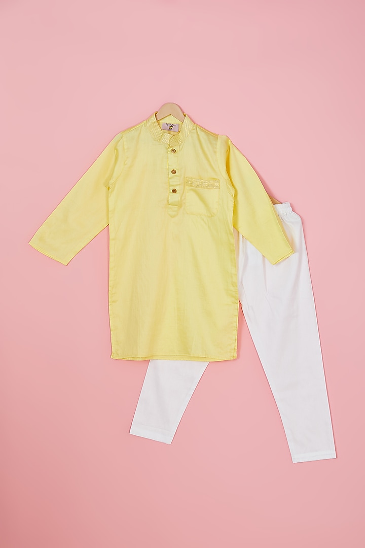 Yellow Cotton Lurex Nehru Jacket Set For Boys by The Plum Bum at Pernia's Pop Up Shop