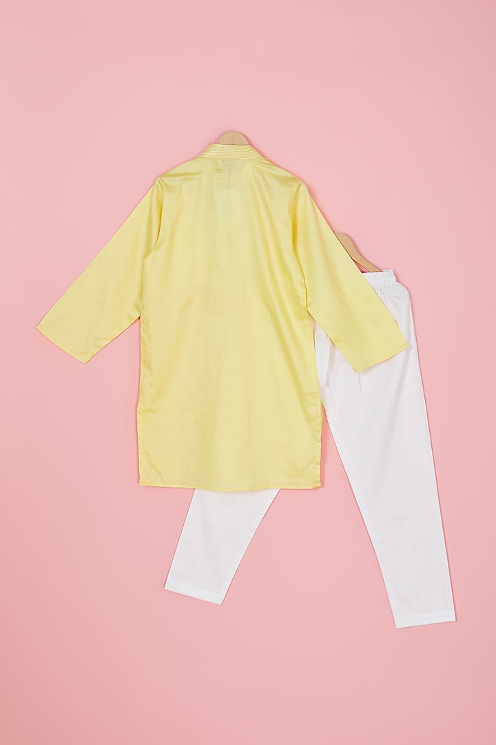 Yellow Cotton Lurex Nehru Jacket Set For Boys by The Plum Bum at Pernia's Pop Up Shop