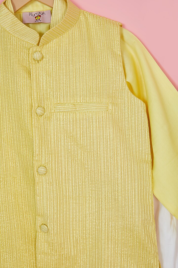 Yellow Cotton Lurex Nehru Jacket Set For Boys by The Plum Bum at Pernia's Pop Up Shop