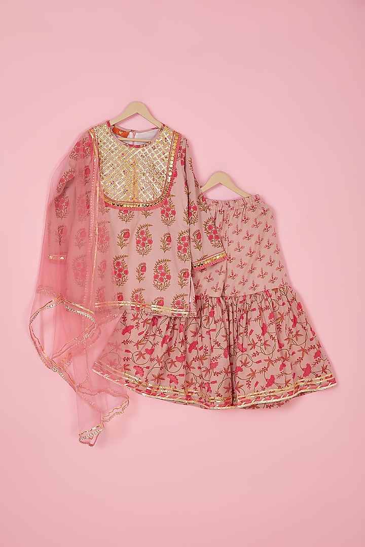 Blush Pink Cotton Sharara Set For Girls by The Plum Bum at Pernia's Pop Up Shop