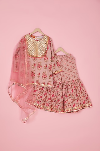 Blush Pink Cotton Sharara Set For Girls by The Plum Bum