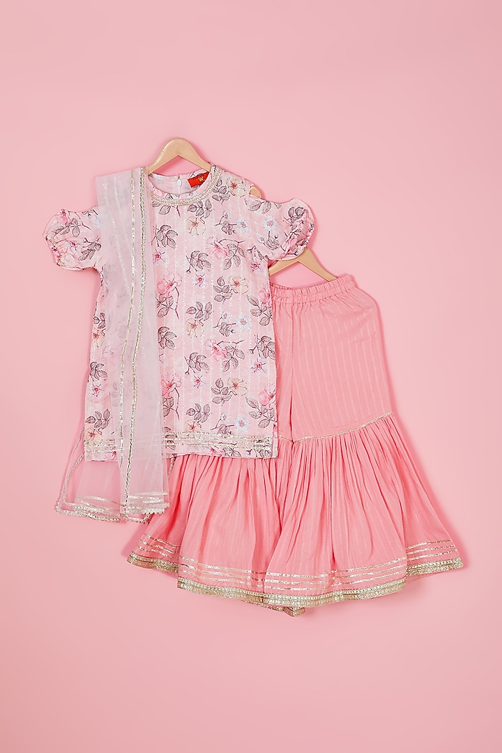 Pink Cotton Rayon Sharara Set For Girls by The Plum Bum