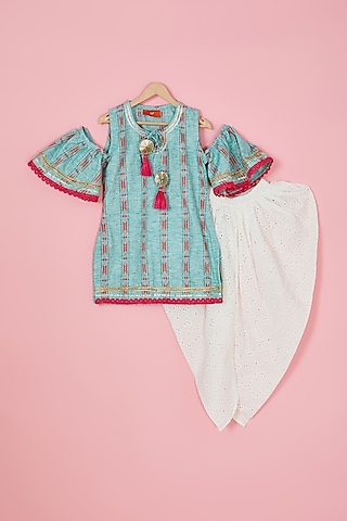 White Cotton Dhoti Set For Girls by The Plum Bum