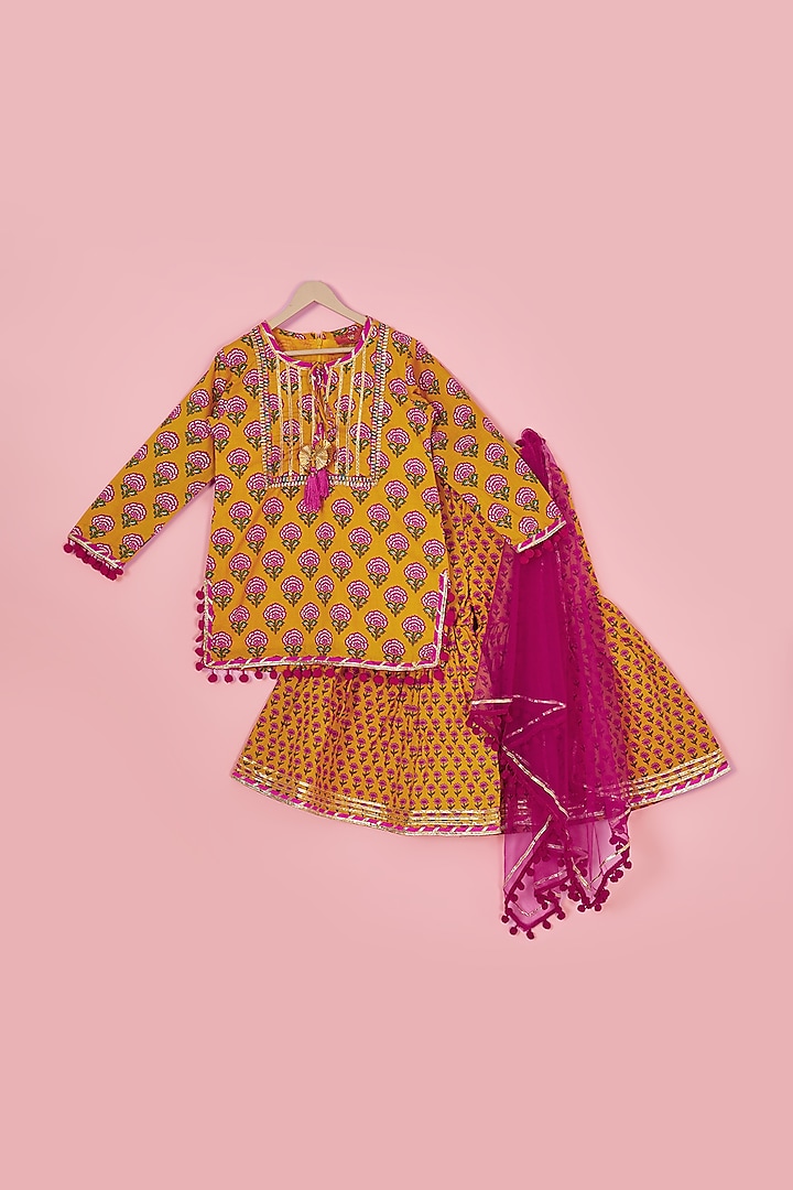 Canary Yellow Cotton Sharara Set For Girls by The Plum Bum