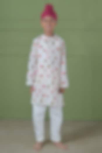 Pink Cotton Floral Printed Kurta Set For Boys by The Plum Bum at Pernia's Pop Up Shop
