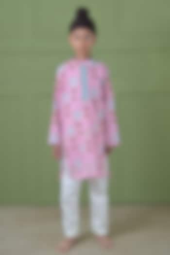Pink Cotton Bold Floral Printed Kurta Set For Boys by The Plum Bum at Pernia's Pop Up Shop
