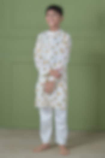 Yellow Cotton Floral Printed Kurta Set For Boys by The Plum Bum at Pernia's Pop Up Shop