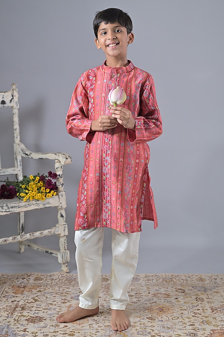 Maroon Chanderi Kurta Set For Boys by The Plum Bum at Pernia's Pop Up Shop