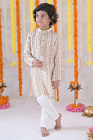 Ivory Muslin Kurta Set For Boys by The Plum Bum