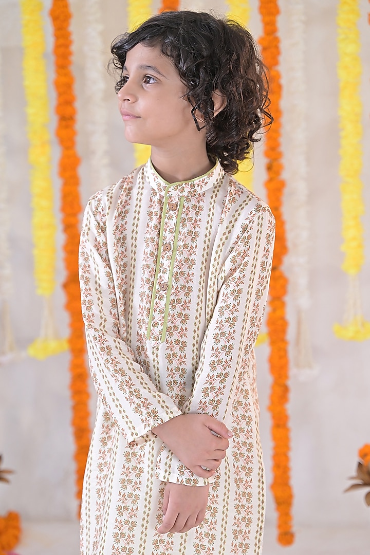 Ivory Muslin Kurta Set For Boys by The Plum Bum at Pernia's Pop Up Shop