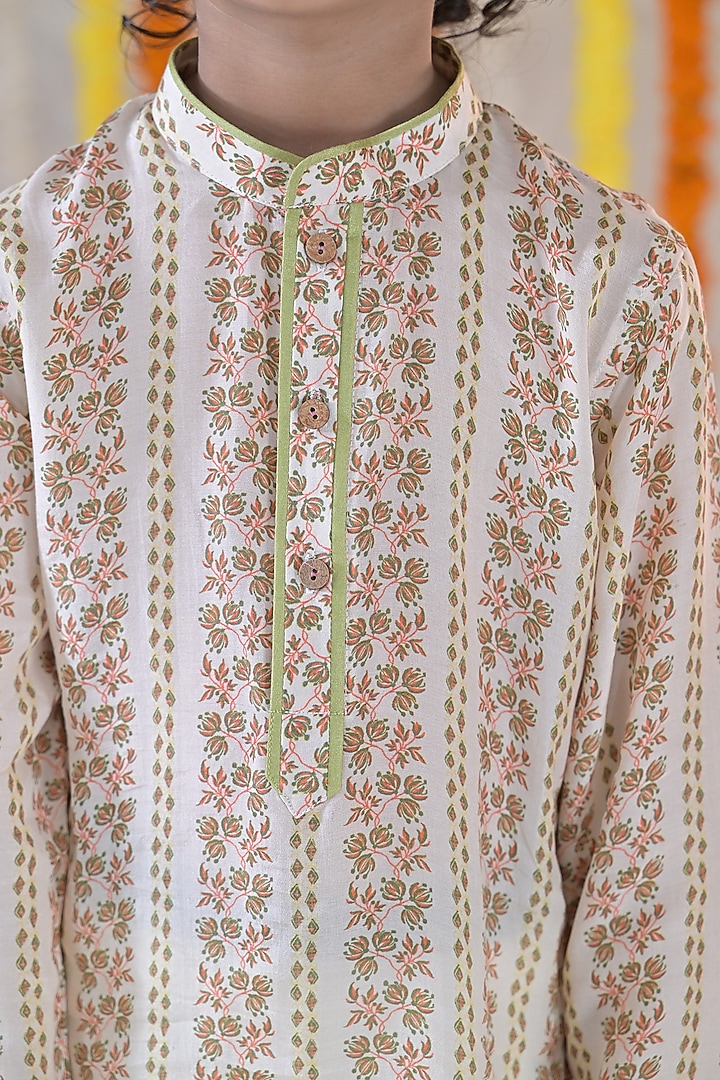 Ivory Muslin Kurta Set For Boys by The Plum Bum at Pernia's Pop Up Shop