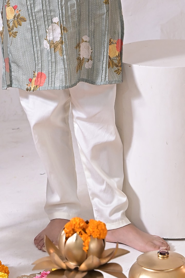 Green Muslin Silk Floral Kurta Set For Boys by The Plum Bum at Pernia's Pop Up Shop
