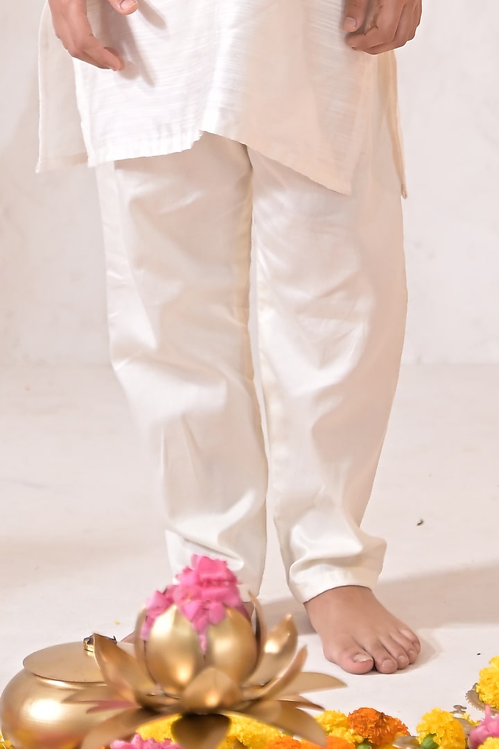 Yellow Chanderi Threadwork Nehru Jacket Set For Boys by The Plum Bum at Pernia's Pop Up Shop