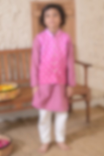 Purple Chanderi Threadwork Nehru Jacket Set For Boys by The Plum Bum